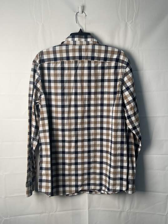 Banana Republic Mens Brown and Blue Checked Long Sleeve Dress Shirt Size L image number 2