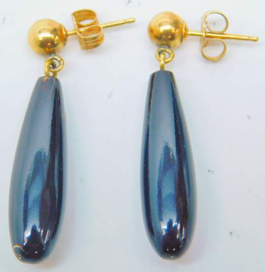 14K Yellow Gold Lacquered Wood Drop Earrings 2.4g image number 3