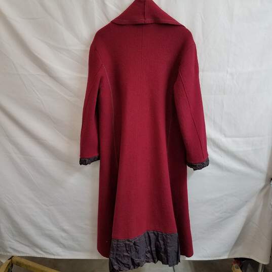Women's dark red burgundy wool wrap front coat M image number 3