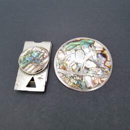 Taxco-Mexico Sterling Silver Abalone Brooch/Pendant Bundle 2pcs 28.6g