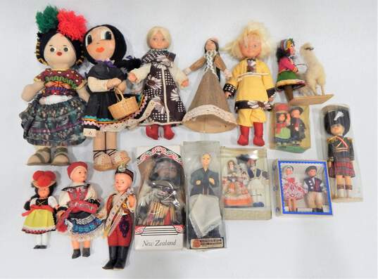 Vintage Lot Assorted International Souvenir Dolls Cloth Body Plastic Sleepy Eyes image number 1