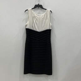 Womens Black White Sleeveless Round Neck Side Zip Sheath Dress Size 14