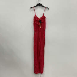 NWT Womens Red Spaghetti Strap Ruffle Scoop Neck One Piece Jumpsuit Size M