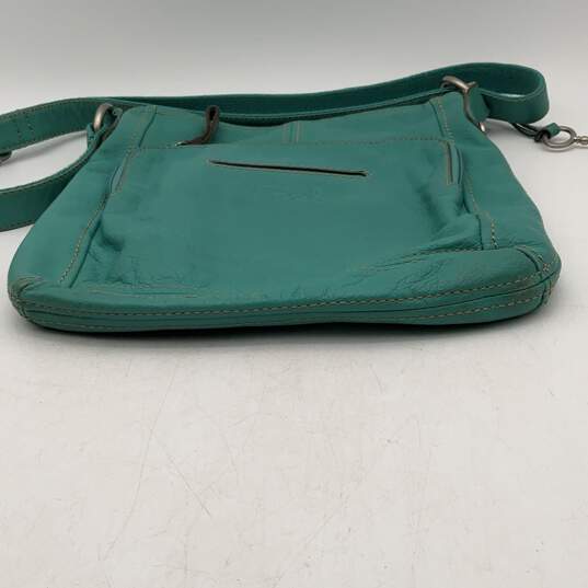 Fossil Womens Teal Leather Adjustable Strap Inner Pocket Crossbody Bag Purse image number 5