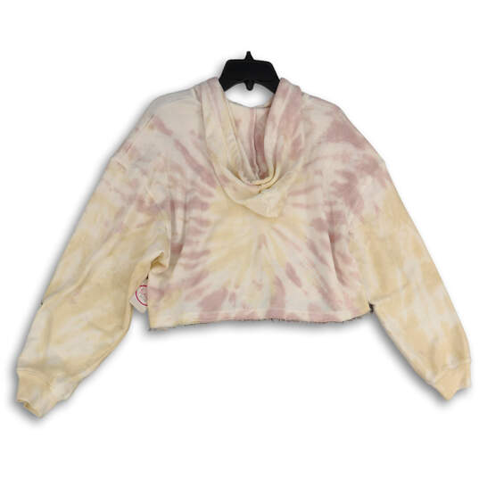 NWT Womens Pink Beige Tie Dye Cropped Long Sleeve Pullover Hoodie Size M image number 2