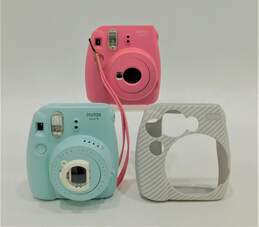 Instax Mini 9 Blue & Pink Instant Film Cameras W/ Filter & Silicone Camera Cover