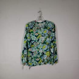 NWT Womens Floral Long Sleeve Band Collar Button-Up Shirt Size Large