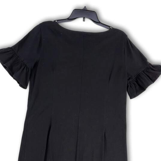 Womens Black Ruffle Sleeve Round Neck Pullover Mini T-Shirt Dress Size M image number 4