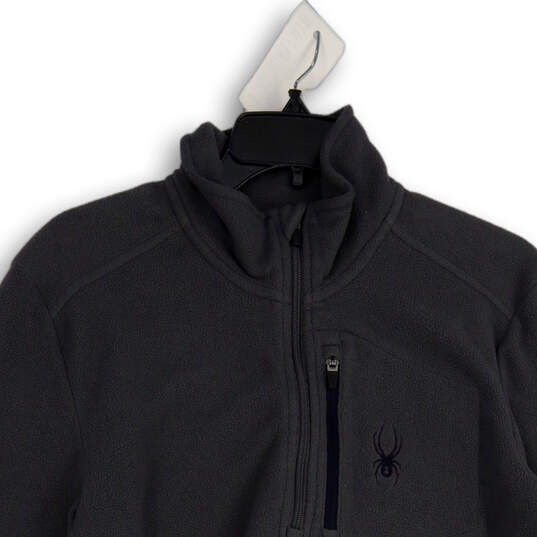 Womens Gray Mock Neck Long Sleeve Quarter Zip Fleece Pullover Jacket Size M image number 3