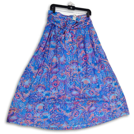 NWT Womens Pink Blue Floral Pleated Front Knot Maxi Skirt Size 12 image number 1