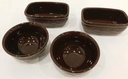 Lot of 4 Longaberger Pottery Woven Traditions Brown Dash & Dessert Bowls