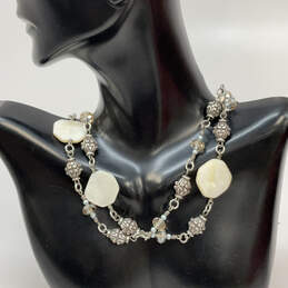 Designer Brighton Silver-Tone Mother Of Pearl Stone Bead Chain Necklace