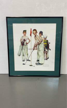 Four Sporting Boys Print by Norman Rockwell Vintage Mid Century Matted & Framed