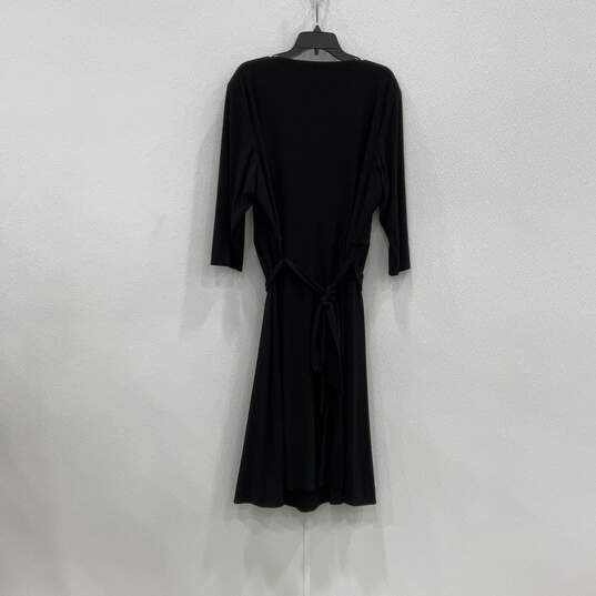 NWT Womens Black Surplice Neck Tie Waist 3/4 Sleeve A-Line Dress Size 22W image number 2