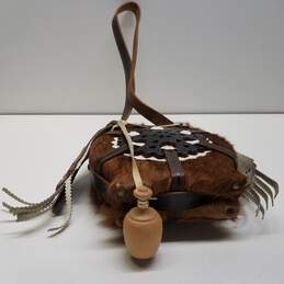 Decorative Canteen with Leather Straps and Faux Fur