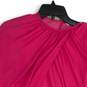 Womens Pink Long Balloon Sleeve Crew Neck Draped Front Cropped Top Size Small image number 3