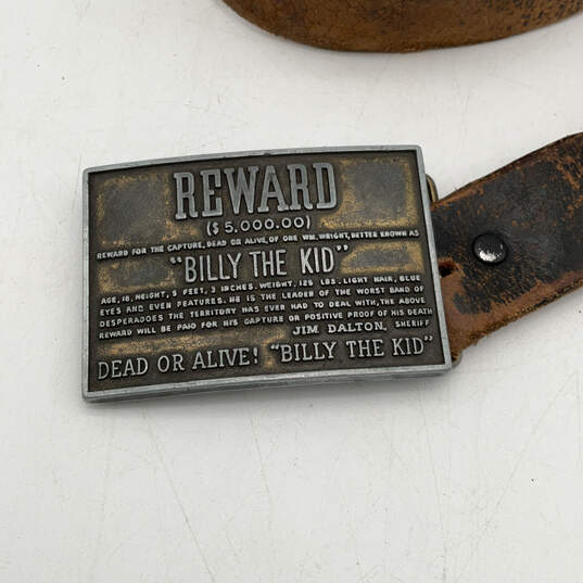 Vintage Mens Brown Leather Reward Billy The Kid Metal Buckle Waist Belt image number 2