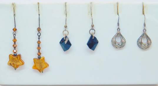 Sterling Silver Amber Orange & Black Glass Crystal Artisan Earrings 23.6g image number 3