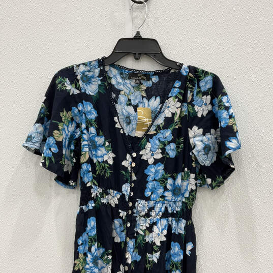NWT Womens Blue Floral Short Sleeve V Neck Button Front Maxi Dress Size S image number 3