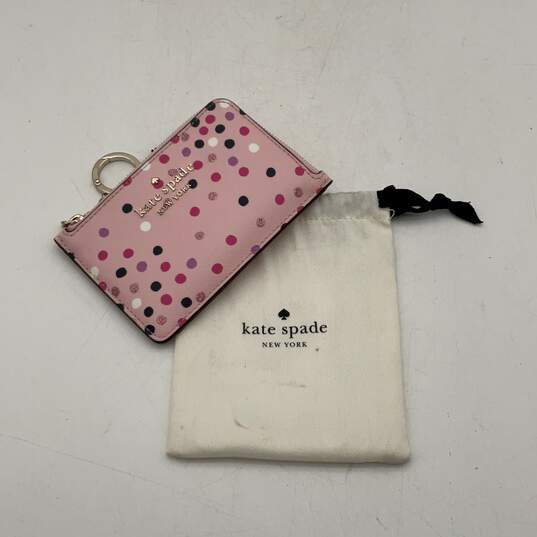 Womens Pink Sported Logo Charm Zipper Card Wallet With Dust Bag image number 2