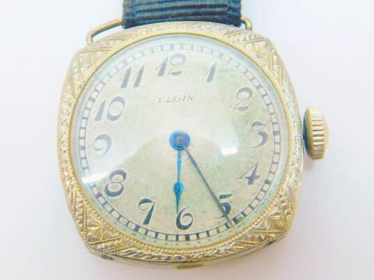 Antique1922 Elgin 14K White Gold Case Pocket Watch With Ribbon Fob 14.5g image number 3
