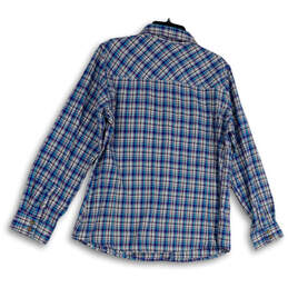 Womens Blue Purple Plaid Long Sleeve Pockets Button-Up Shirt Size L 12-14 alternative image