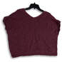 Womens Purple Tight Knit Cap Sleeve V-Neck Cropped Pullover Sweater Size L image number 2