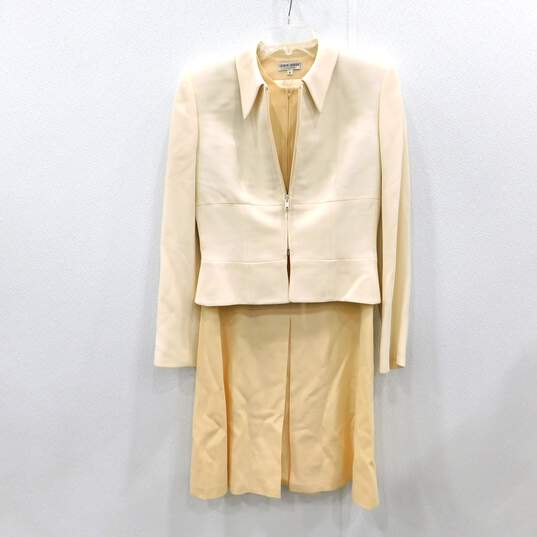 Giorgio Armani Le Collezioni Cream Zipped Long Sleeve Jacket with Sleeveless Cream Sheath Dress Women's Suit Set Size 8 with COA image number 1
