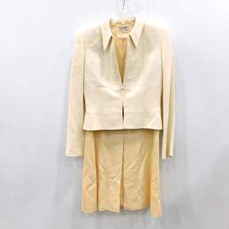 Giorgio Armani Le Collezioni Cream Zipped Long Sleeve Jacket with Sleeveless Cream Sheath Dress Women's Suit Set Size 8 with COA
