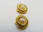 Christian Dior Goldtone Faux Pearl & Rhinestone Accents Ridged Oval Clip On Earrings 18g image number 3