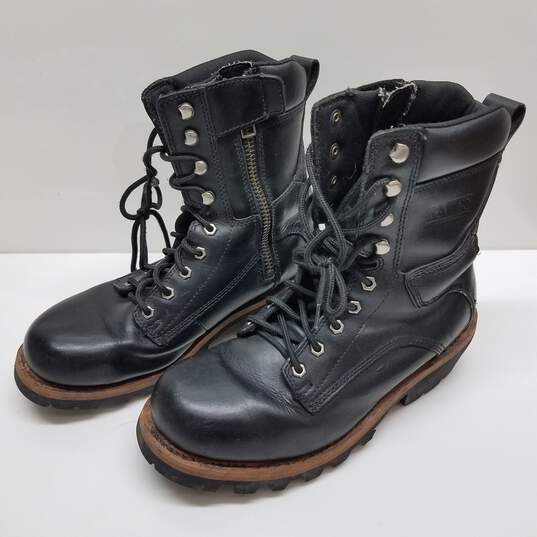 Men's black leather lug sole biker combat boots 11 image number 1