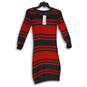NWT Womens Red Gray Striped Long Sleeve Pullover Sweater Dress Size 2 image number 1