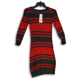 NWT Womens Red Gray Striped Long Sleeve Pullover Sweater Dress Size 2
