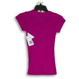 NWT Womens Fuchsia Jewel Applique Short Sleeve Henley Neck Pullover Top Size XS alternative image