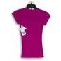 NWT Womens Fuchsia Jewel Applique Short Sleeve Henley Neck Pullover Top Size XS image number 2