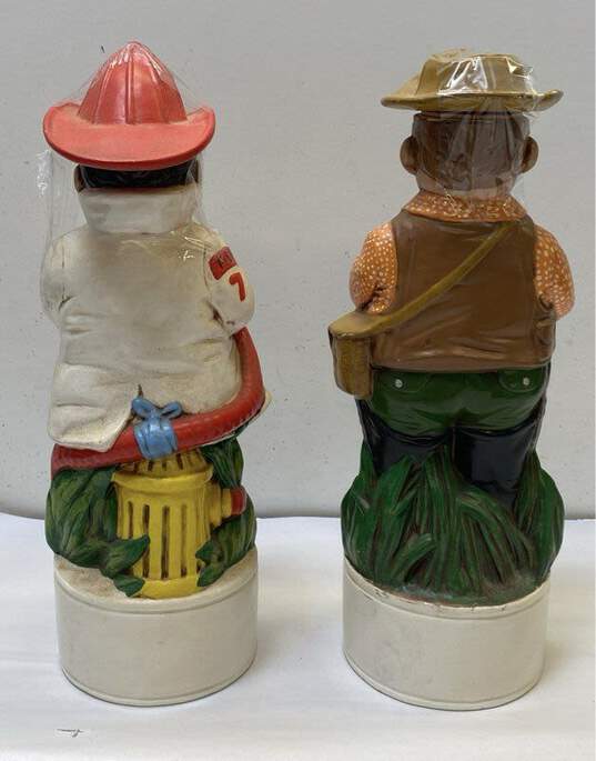 2 Ceramic Decanters Vintage Barware Hand Crafted Molds Fire Man/Fisher Man image number 3