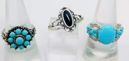 Sterling Silver Turquoise CZ Onyx Rings 9.6g