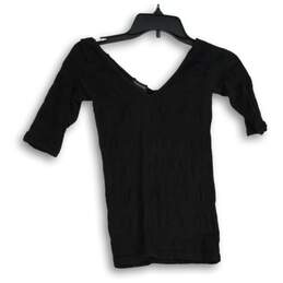 Bebe Womens Black V-Neck Short Sleeve Pullover Blouse Top Size Small
