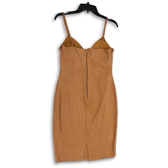 Womens Beige Sleeveless Spaghetti Strap Back Zip Cut Out Bodycon Dress Sz L image number 3