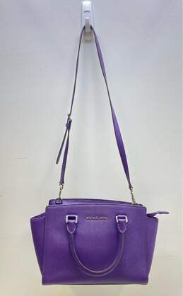 Michael Kors Leather Selma Medium Satchel Purple