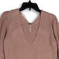 Womens Pink Knit V-Neck Long Sleeve Ribbed Pullover Sweater Size Small image number 3