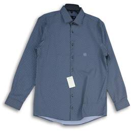 NWT J. Ferrar Mens Blue Geometric Spread Collar Long Sleeve Button-Up Shirt Sz M