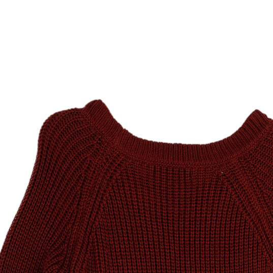 Womens Red Knitted Side Lace Up Round Neck Pullover Sweater Size Large image number 2