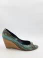 Pierre Hardy Turquoise Snakeskin Wedge Pumps W 8.5 COA image number 1