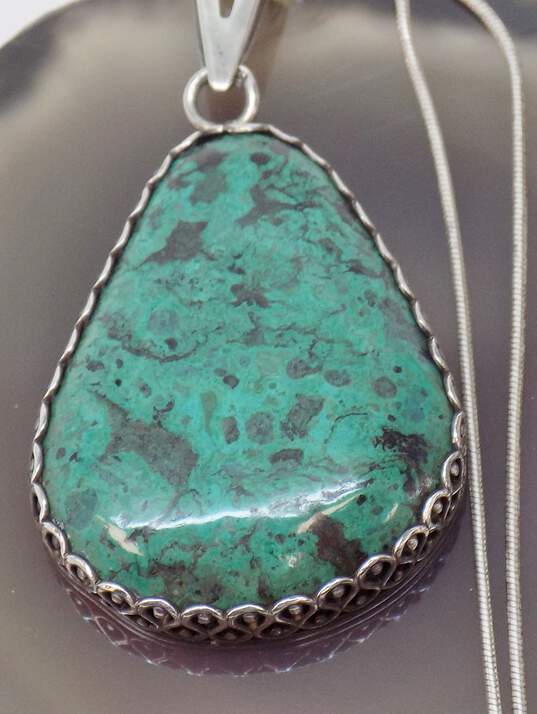 Artisan Sterling Silver Israel Chrysocolla Pendant Necklace 13.6g image number 5