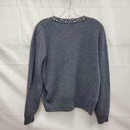 Kate Spade New York WM's Gray Imitation Rhinestone Gray 100% Cashmere Cardigan Sweater Size L alternative image