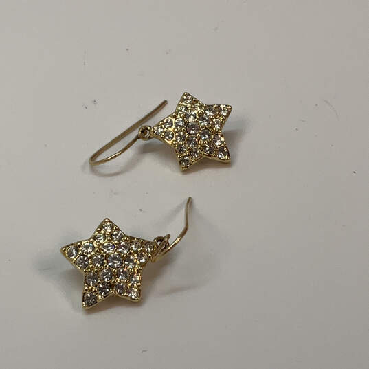 Designer Swarovski Gold-Tone Rhinestone Fish Hook Starshape Drop Earrings image number 2