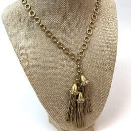 Designer J. Crew Gold-Tone Link Chain Rhinestone Tassel Pendant Necklace