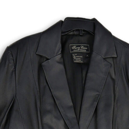 Mens Black Notch Lapel Long Sleeve Flap Pocket Leather Jacket Size 1X image number 3