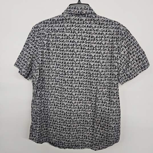 Grey Print Short Sleeve Button Up Collared Dress Shirt image number 2